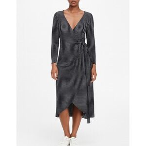 GAP sz L Tall Womens Black Striped Faux Wrap Soft Stretchy Maxi Dress Minimalist